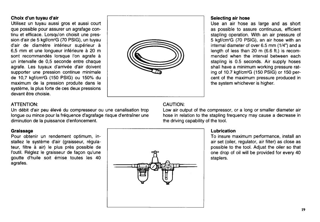 Makita AT638 instruction manual Choix dun tuyau dair, Selecting air hose, Graissage, Lubrication 