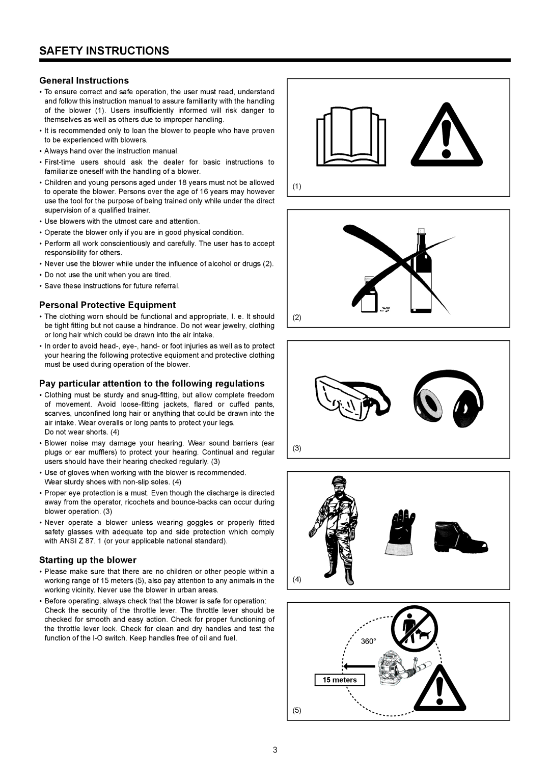 Makita BBX7600CA Safety Instructions, General Instructions, Personal Protective Equipment, Starting up the blower 