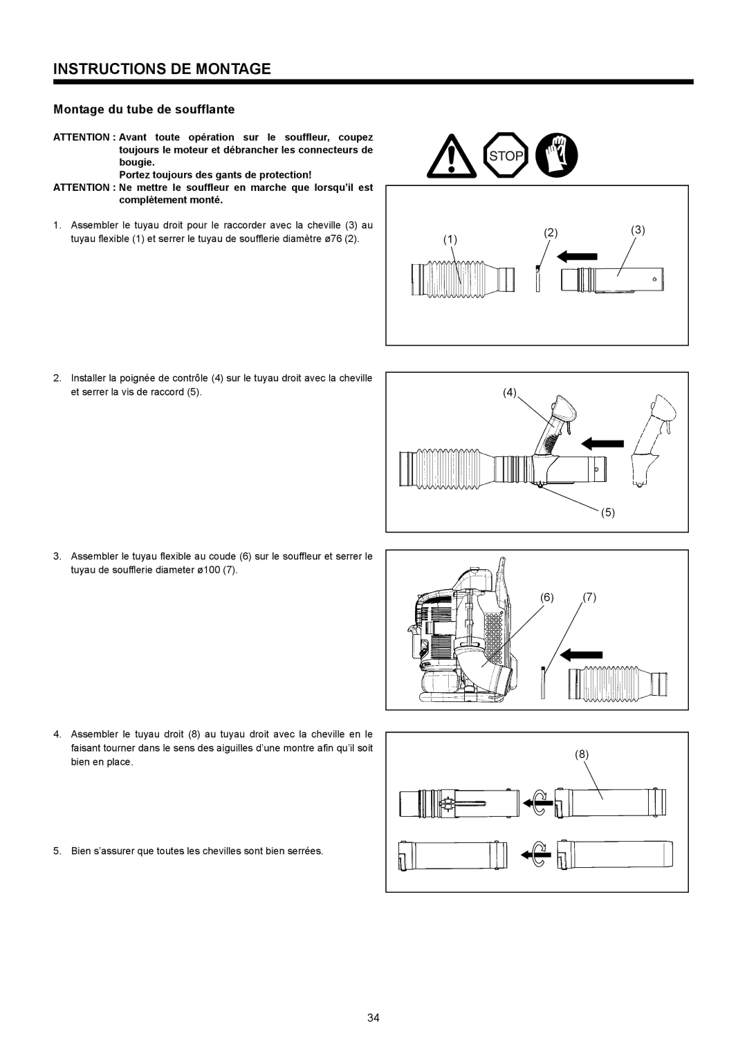 Makita BBX7600CA instruction manual Instructions DE Montage, Montage du tube de soufflante, Complètement monté 