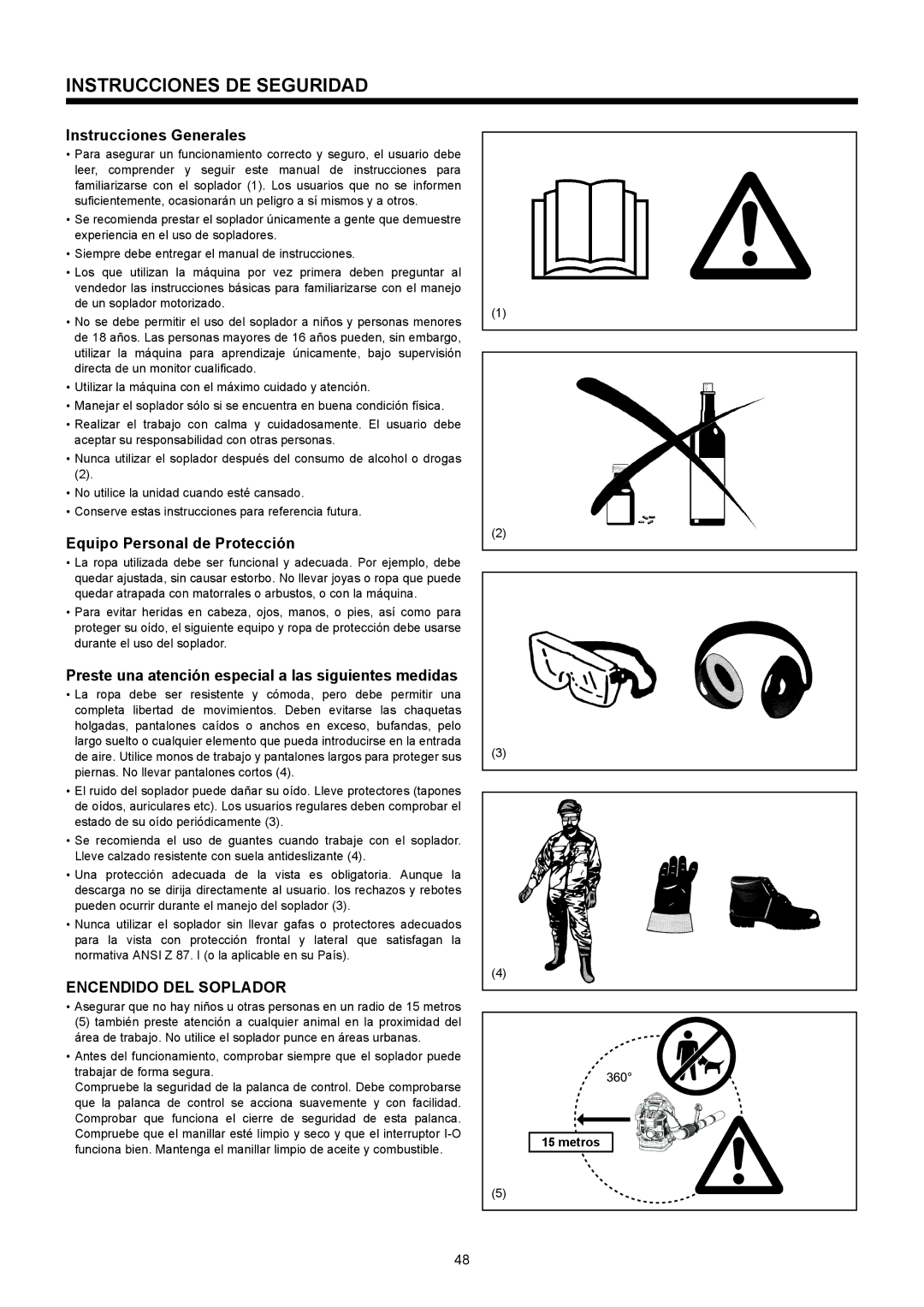 Makita BBX7600 Instrucciones DE Seguridad, Instrucciones Generales, Equipo Personal de Protección, Encendido DEL Soplador 