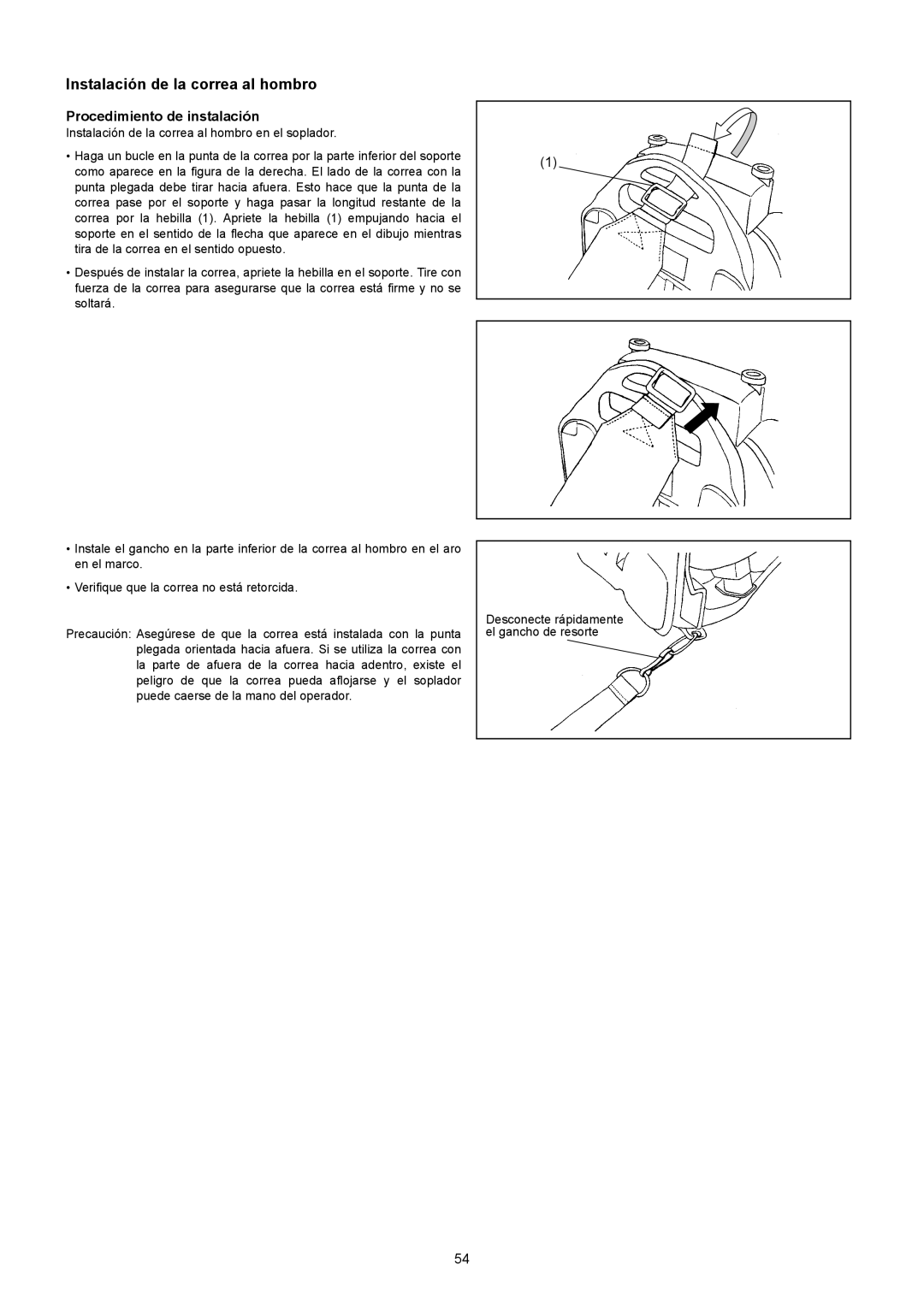 Makita BBX7600CA instruction manual Instalación de la correa al hombro, Procedimiento de instalación 