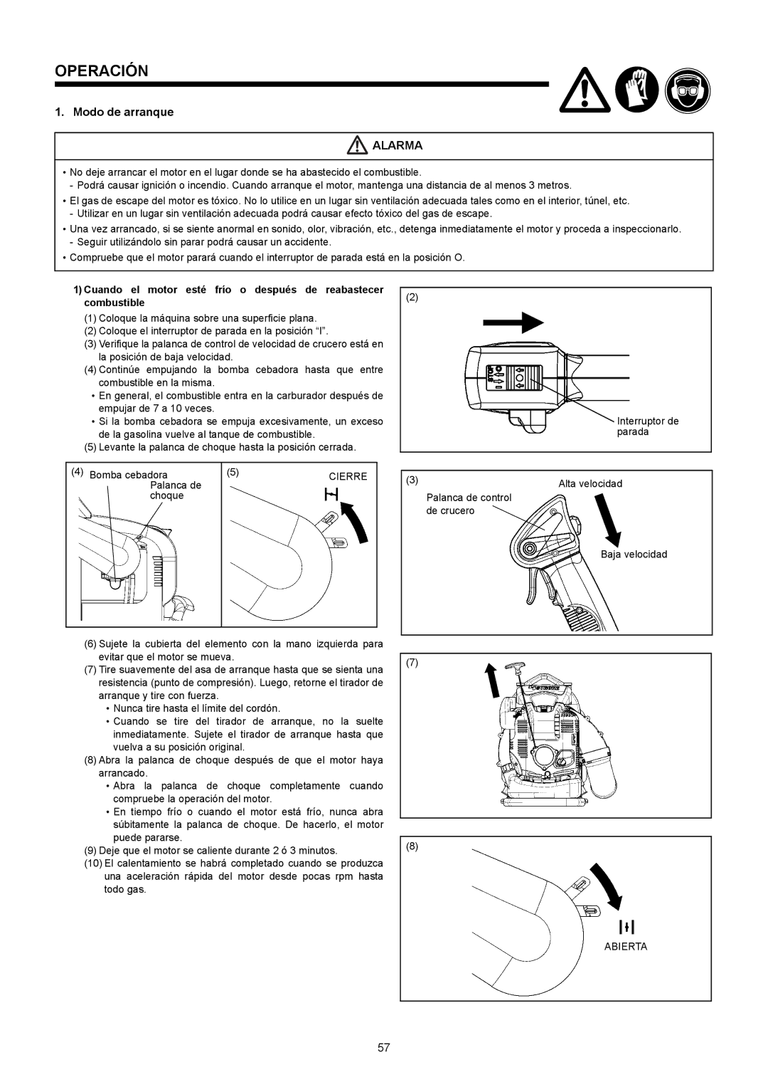 Makita BBX7600CA instruction manual Operación, Modo de arranque 