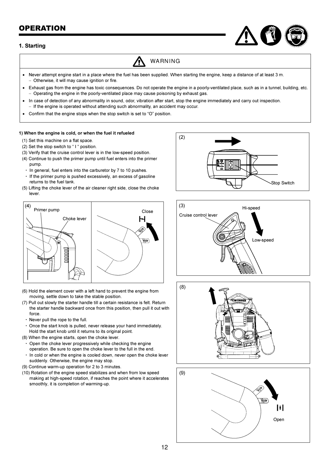 Makita BBX7600CA instruction manual Operation, Starting 