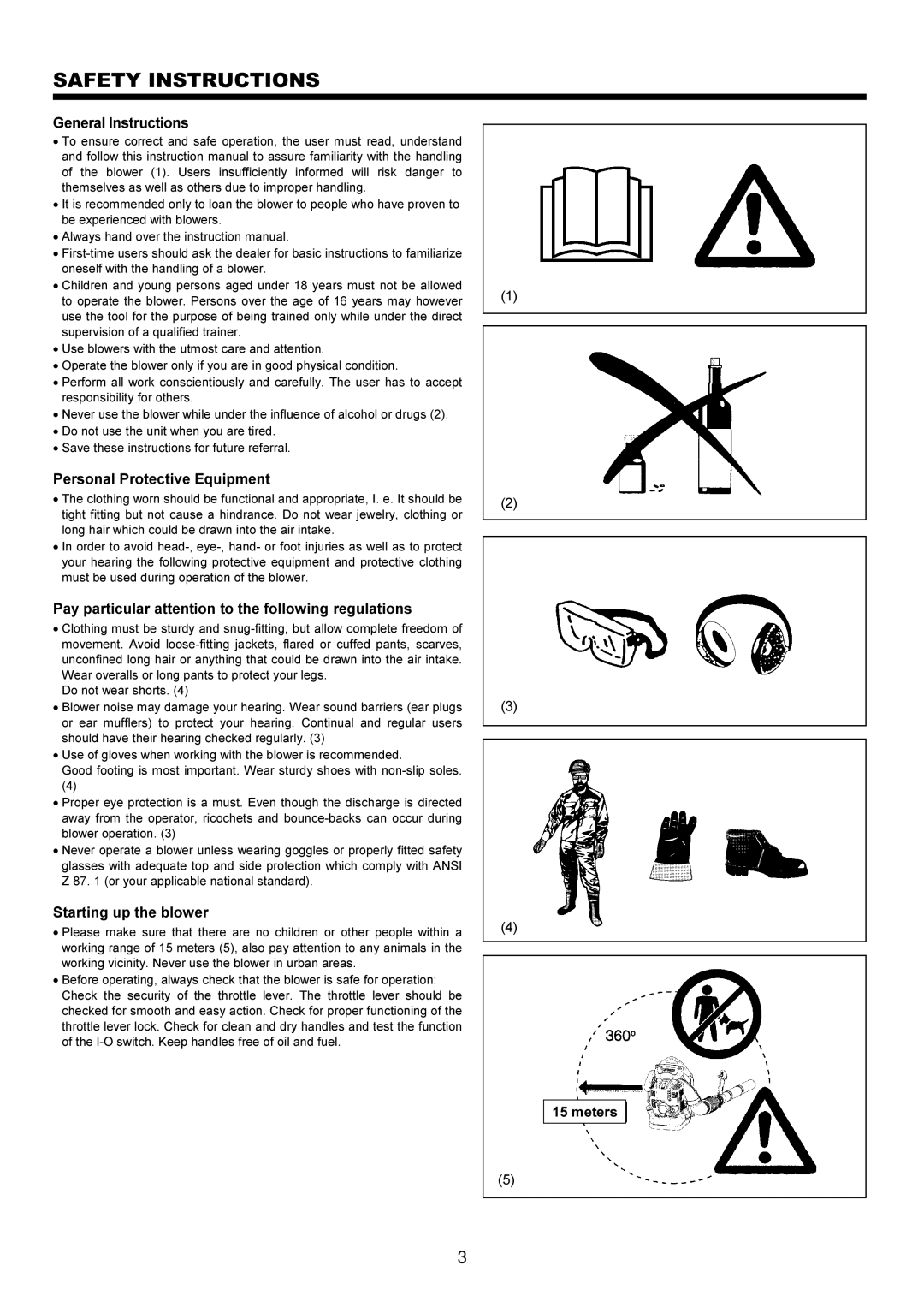 Makita BBX7600CA Safety Instructions, General Instructions, Personal Protective Equipment, Starting up the blower 