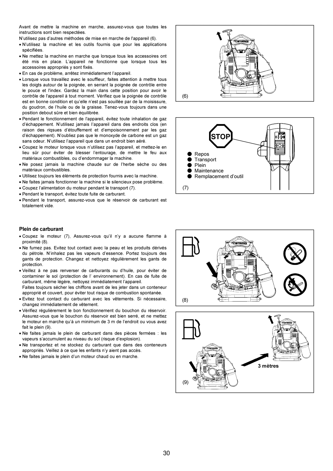 Makita BBX7600CA instruction manual Plein de carburant 