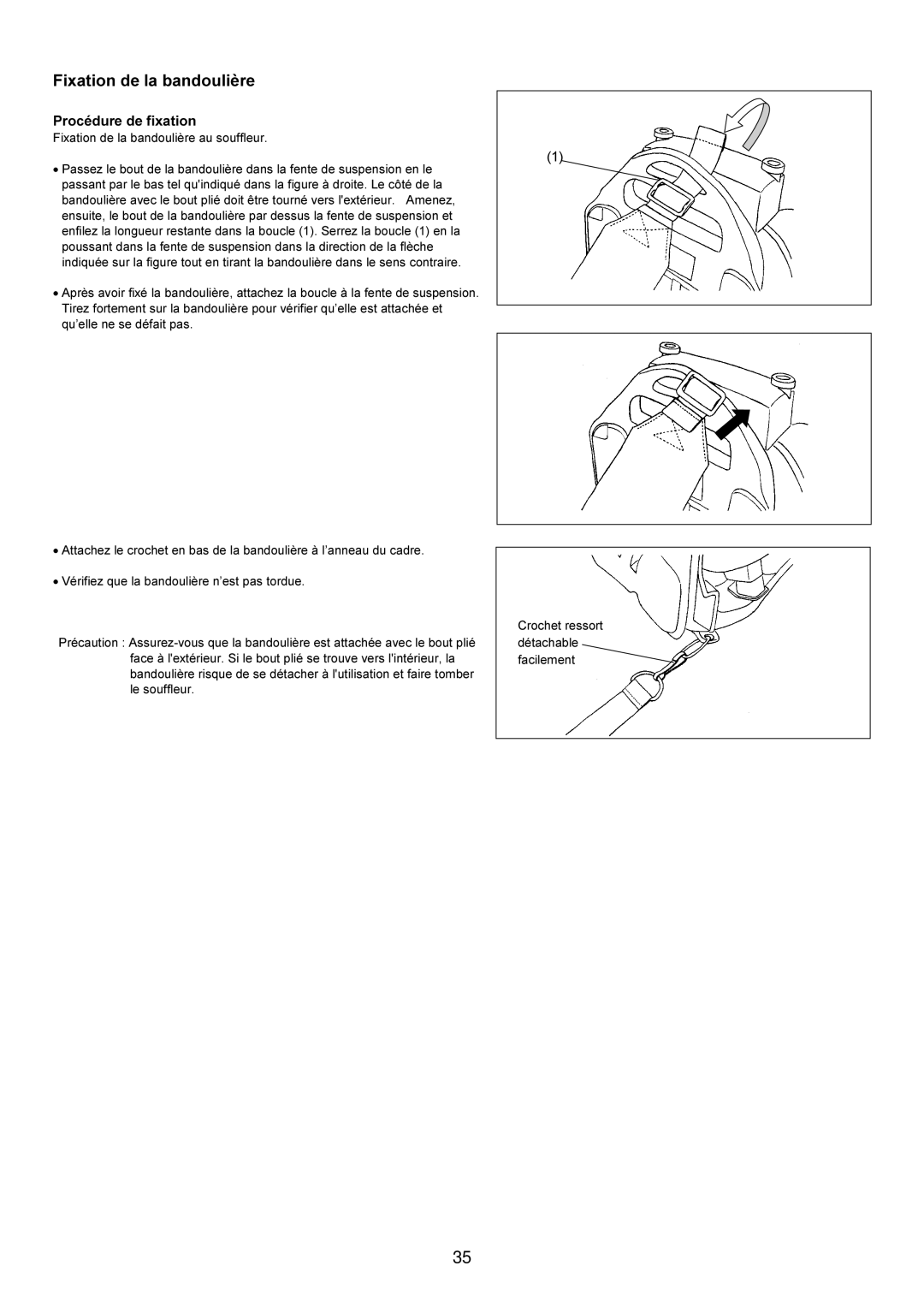 Makita BBX7600CA instruction manual Fixation de la bandoulière, Procédure de fixation 