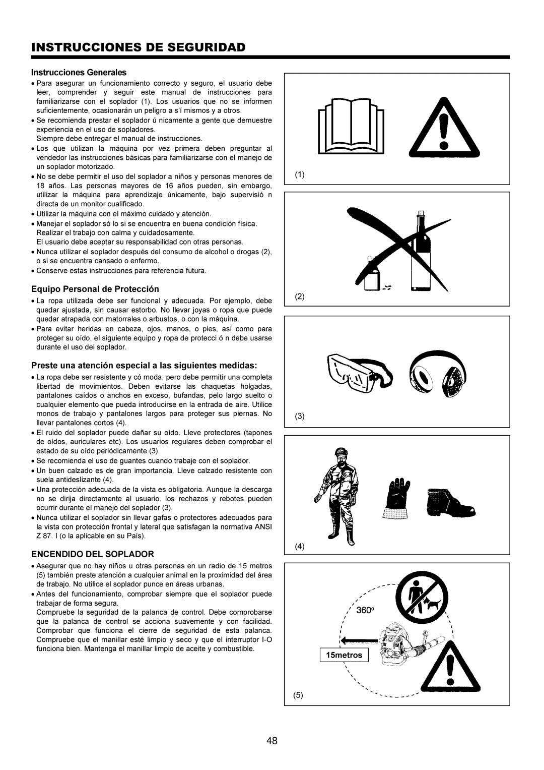 Makita BBX7600 Instrucciones DE Seguridad, Instrucciones Generales, Equipo Personal de Protección, Encendido DEL Soplador 