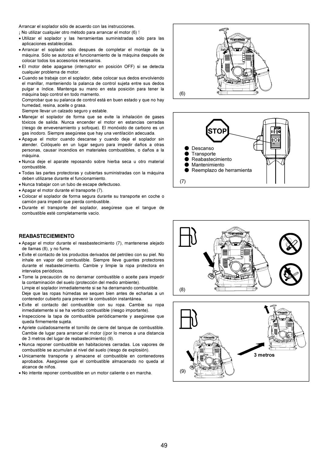 Makita BBX7600CA instruction manual Reabasteciemiento, Metros 