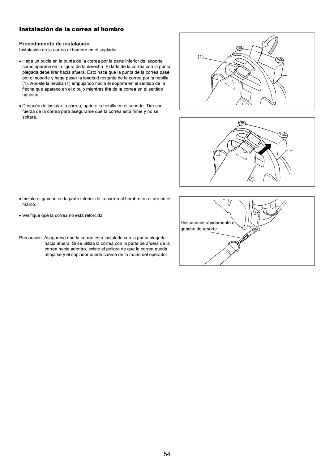 Makita BBX7600CA instruction manual Instalación de la correa al hombro, Procedimiento de instalación 