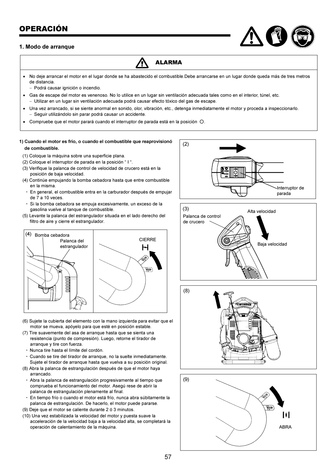 Makita BBX7600CA instruction manual Operación, Modo de arranque 