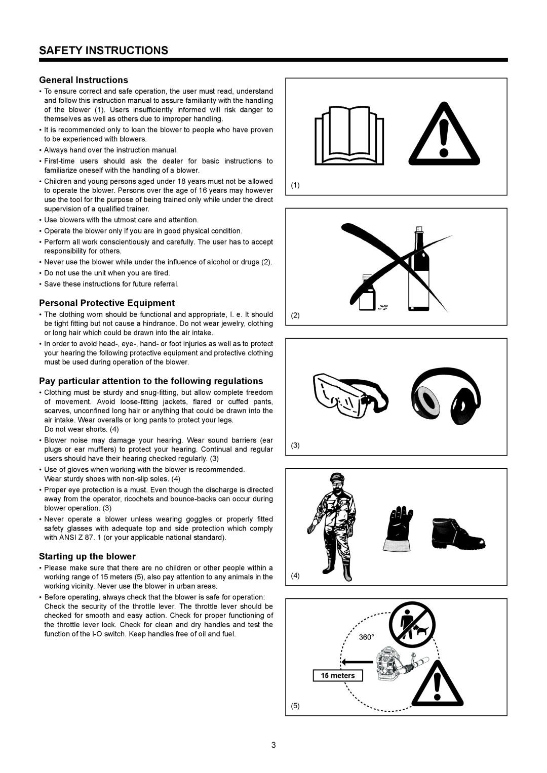 Makita BBX7600CA Safety Instructions, General Instructions, Personal Protective Equipment, Starting up the blower, meters 