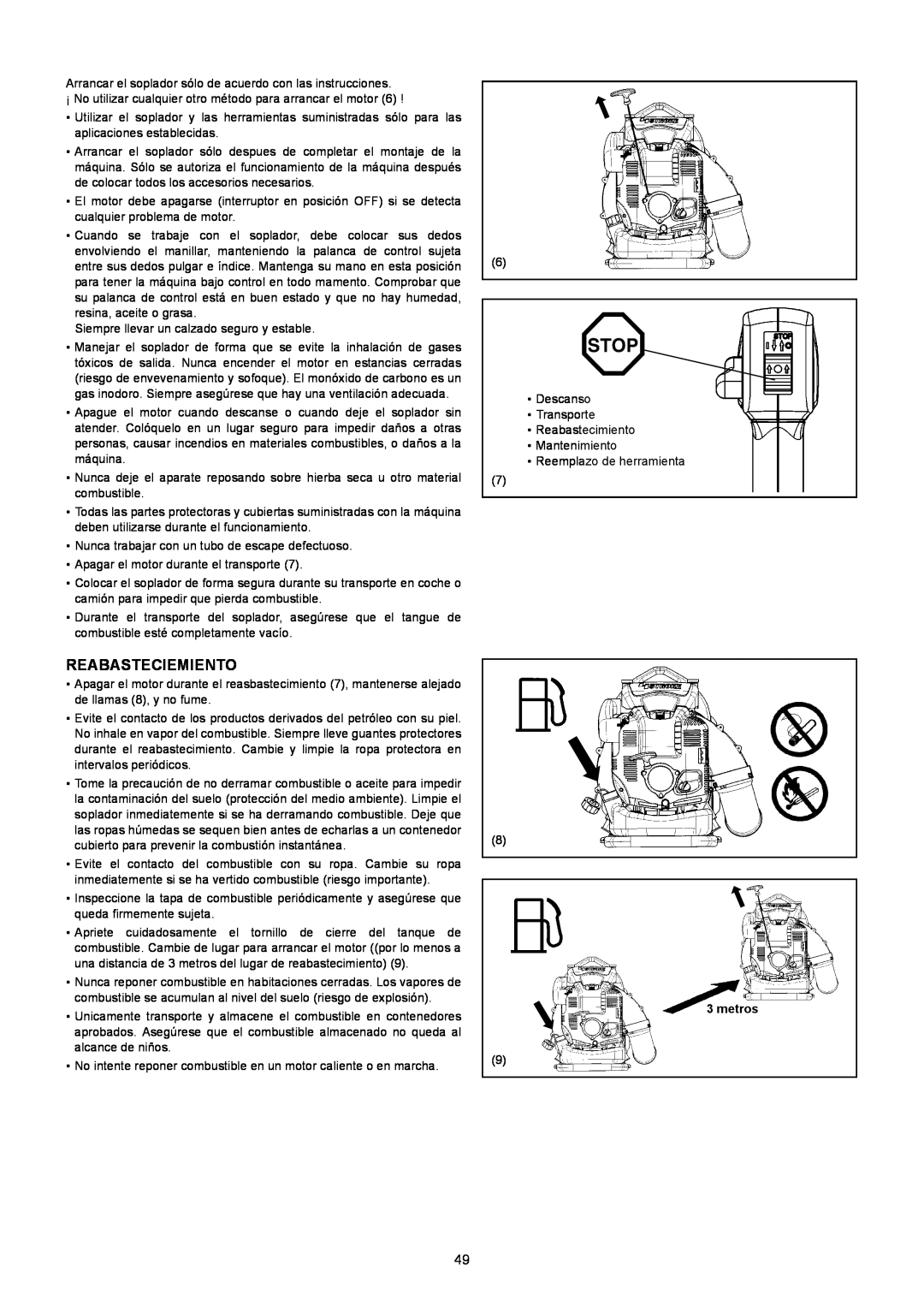 Makita BBX7600CA instruction manual Reabasteciemiento, metros 