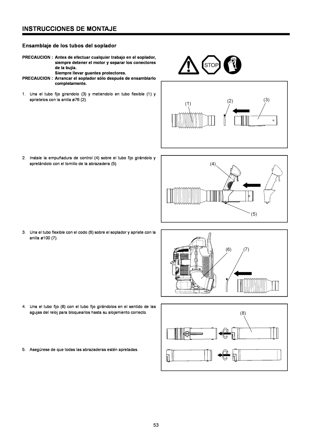 Makita BBX7600CA instruction manual Instrucciones De Montaje, Ensamblaje de los tubos del soplador, completamente 