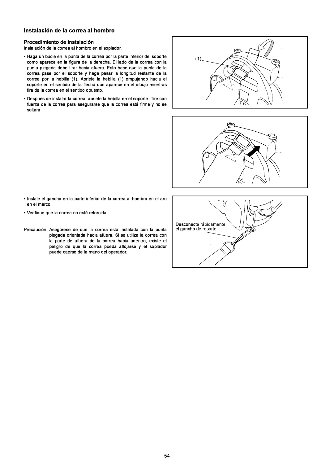 Makita BBX7600CA instruction manual Instalación de la correa al hombro, Procedimiento de instalación 