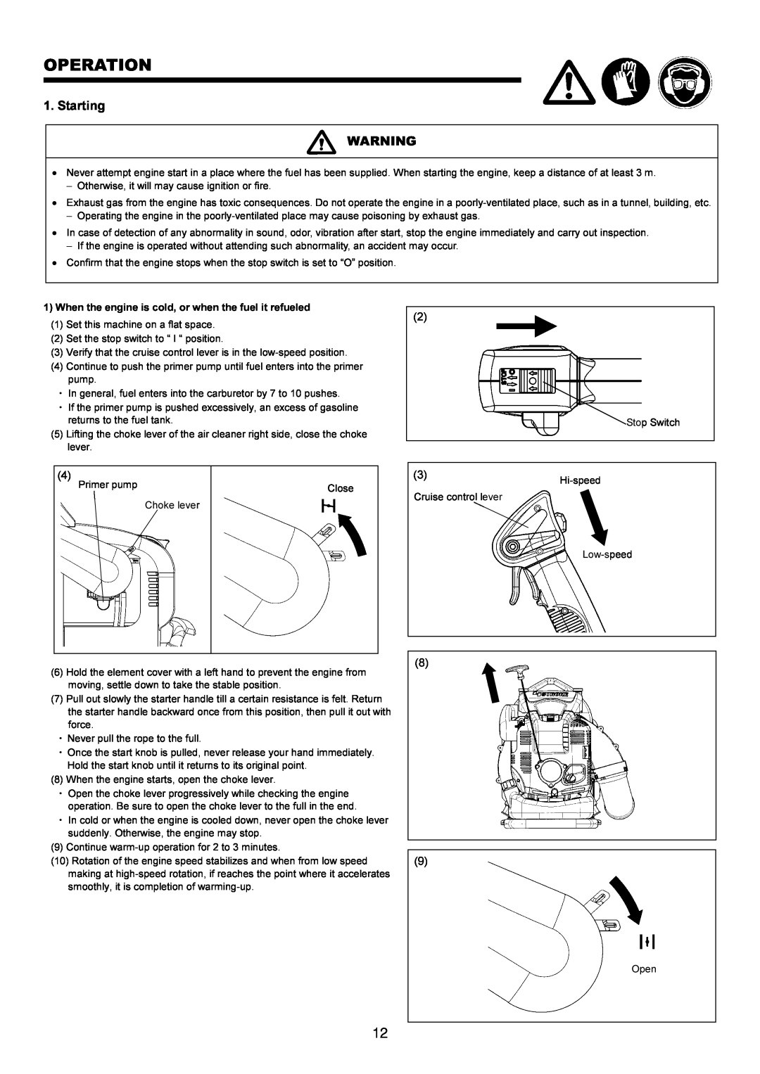 Makita BBX7600CA instruction manual Operation, Starting 