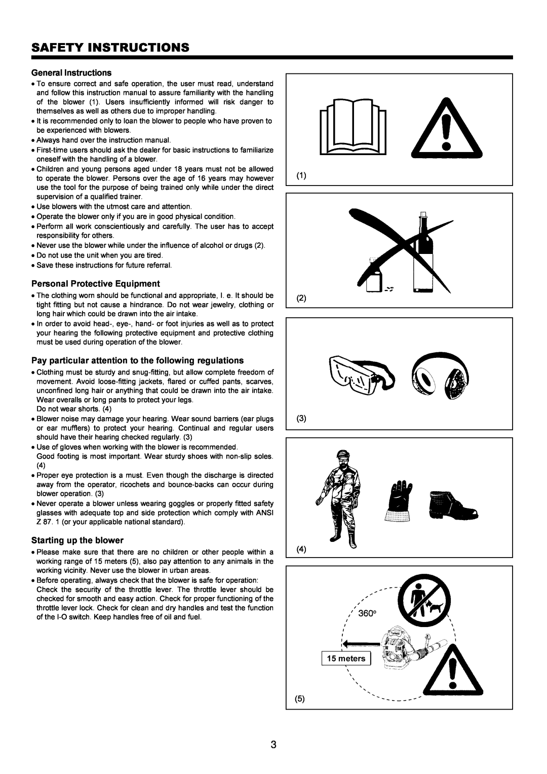 Makita BBX7600CA Safety Instructions, General Instructions, Personal Protective Equipment, Starting up the blower 