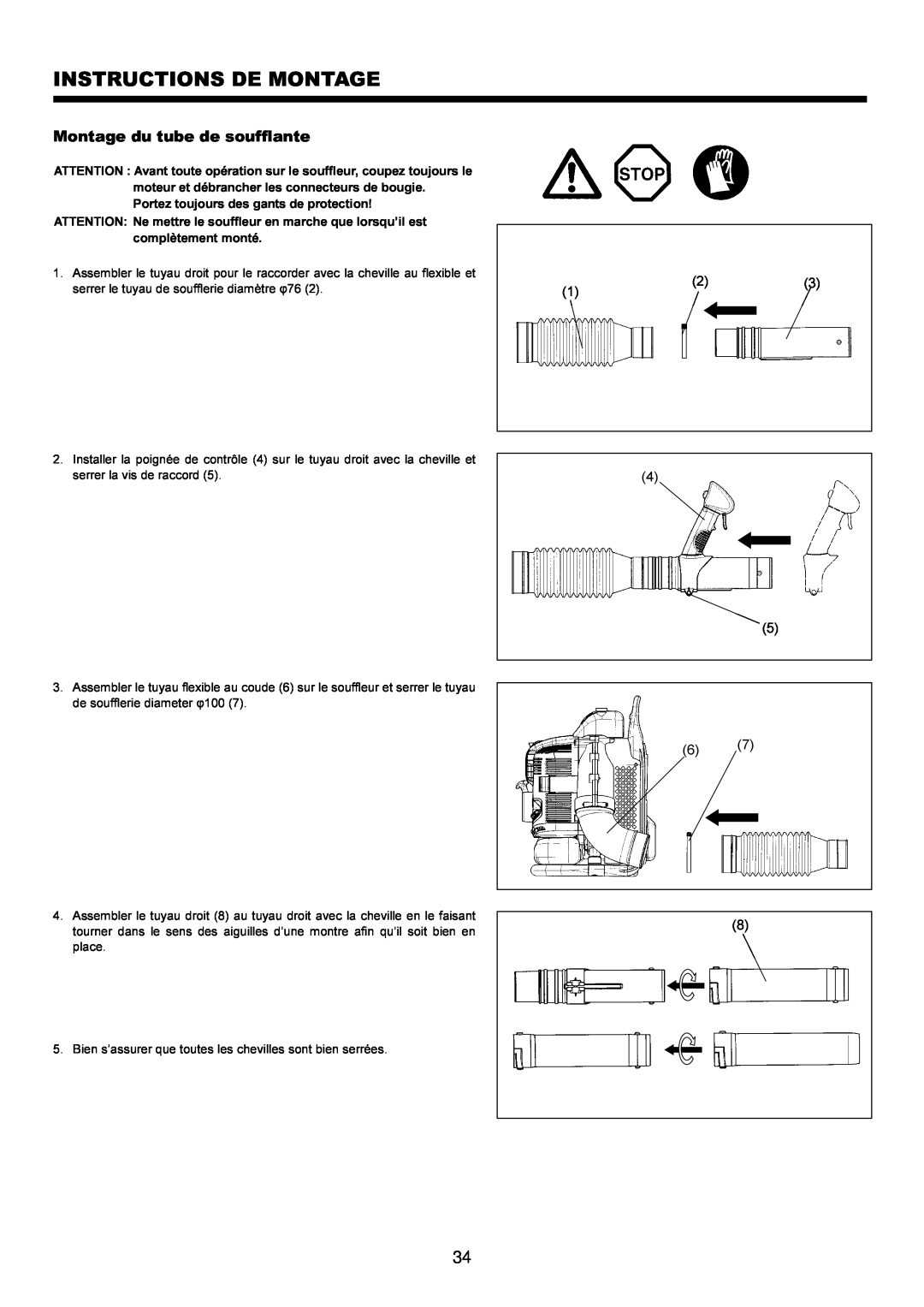 Makita BBX7600CA instruction manual Instructions De Montage, Montage du tube de soufflante 