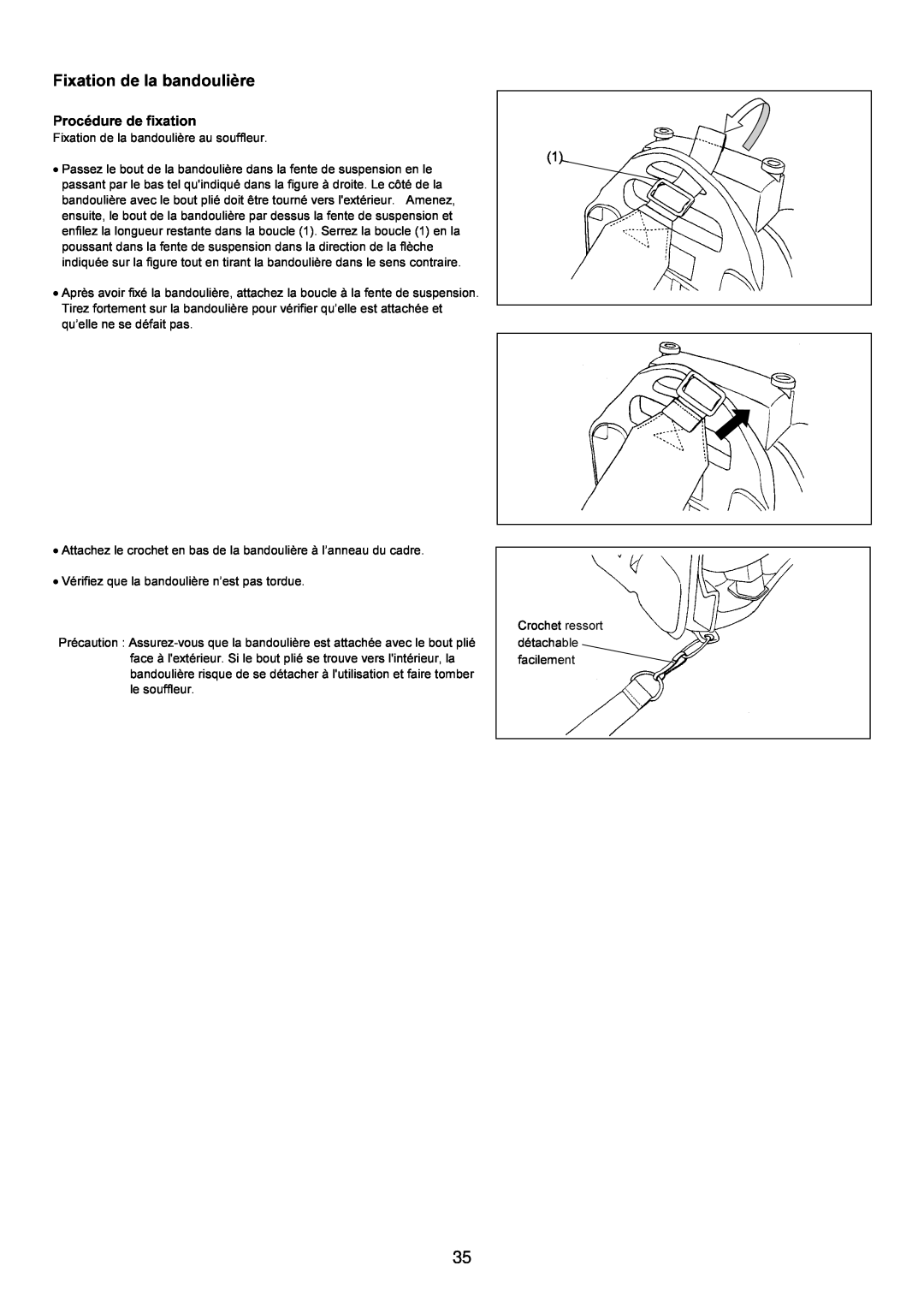 Makita BBX7600CA instruction manual Fixation de la bandoulière, Procédure de fixation 