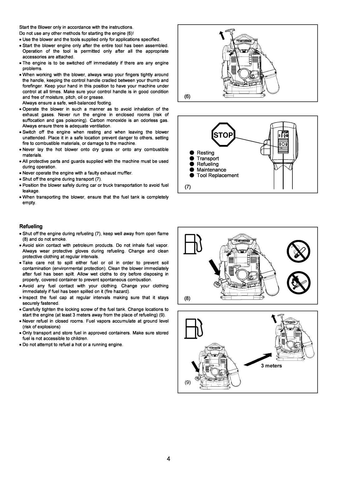 Makita BBX7600CA instruction manual Resting Transport Refueling Maintenance Tool Replacement, meters 