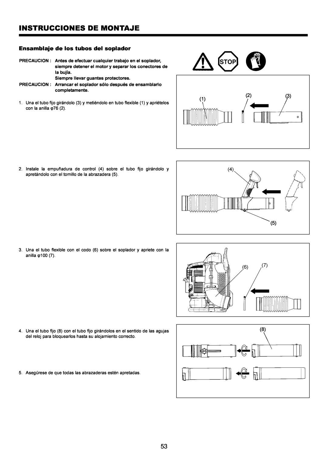 Makita BBX7600CA instruction manual Instrucciones De Montaje, Ensamblaje de los tubos del soplador 