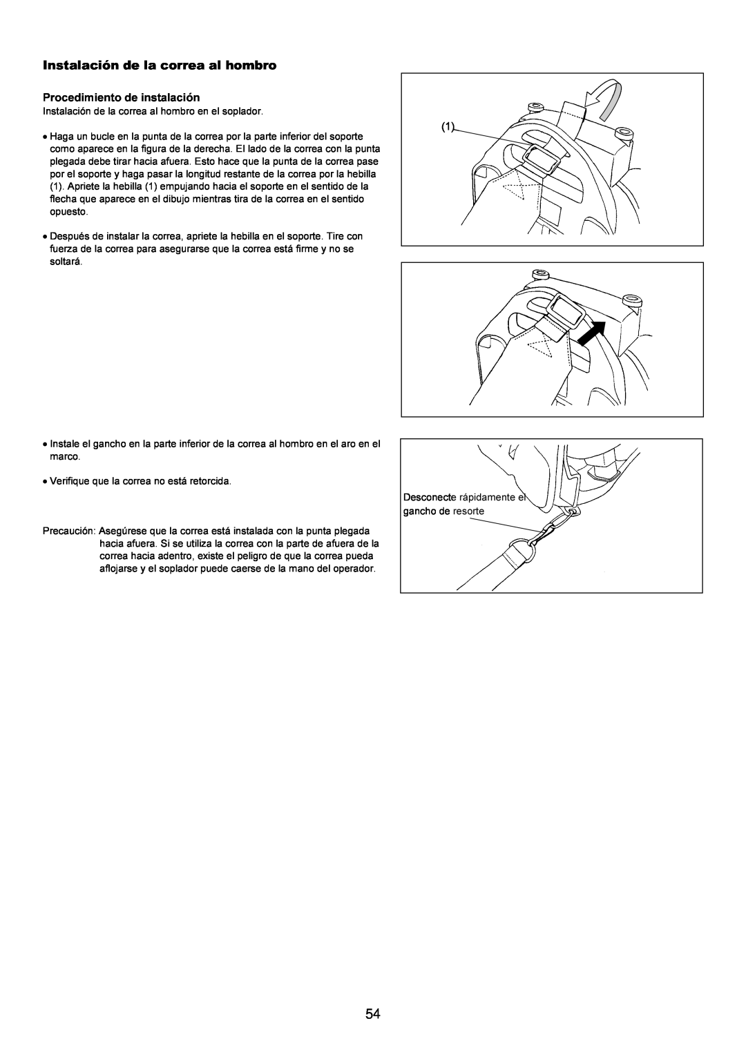 Makita BBX7600CA instruction manual Instalación de la correa al hombro, Procedimiento de instalación 