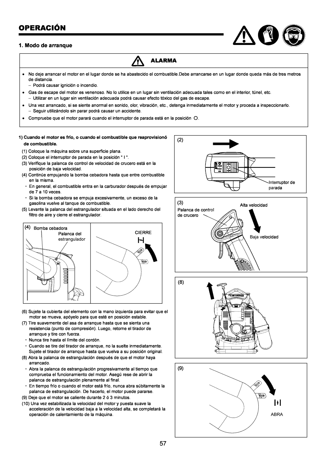 Makita BBX7600CA instruction manual Operación, Modo de arranque ALARMA 
