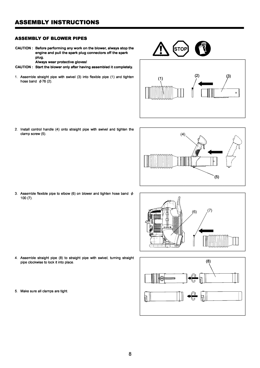 Makita BBX7600CA instruction manual Assembly Instructions, Assembly Of Blower Pipes 