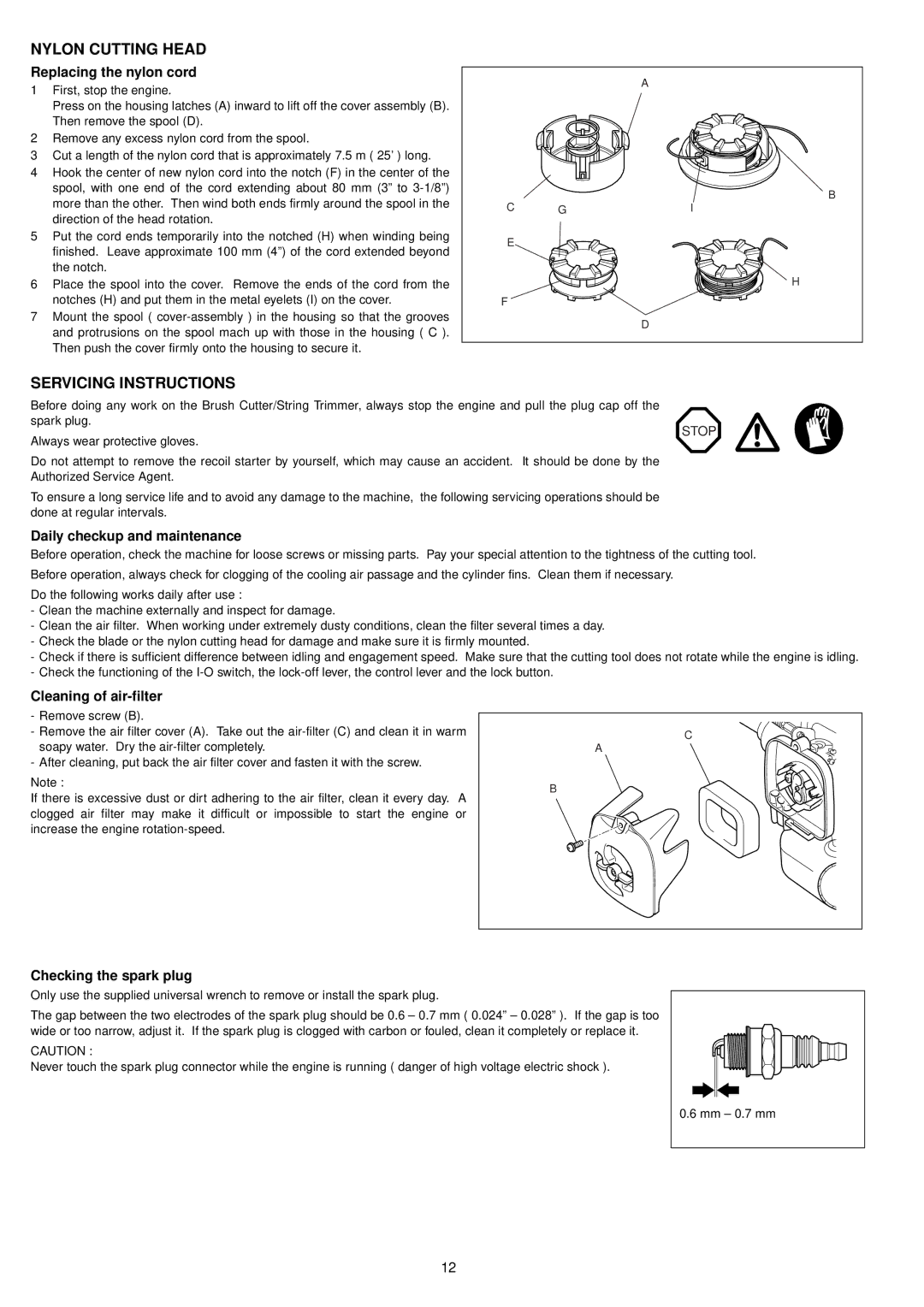 Makita BCM3300, BCM3310CA, BCM2600, BCM2310CA instruction manual Nylon Cutting Head, Servicing Instructions 