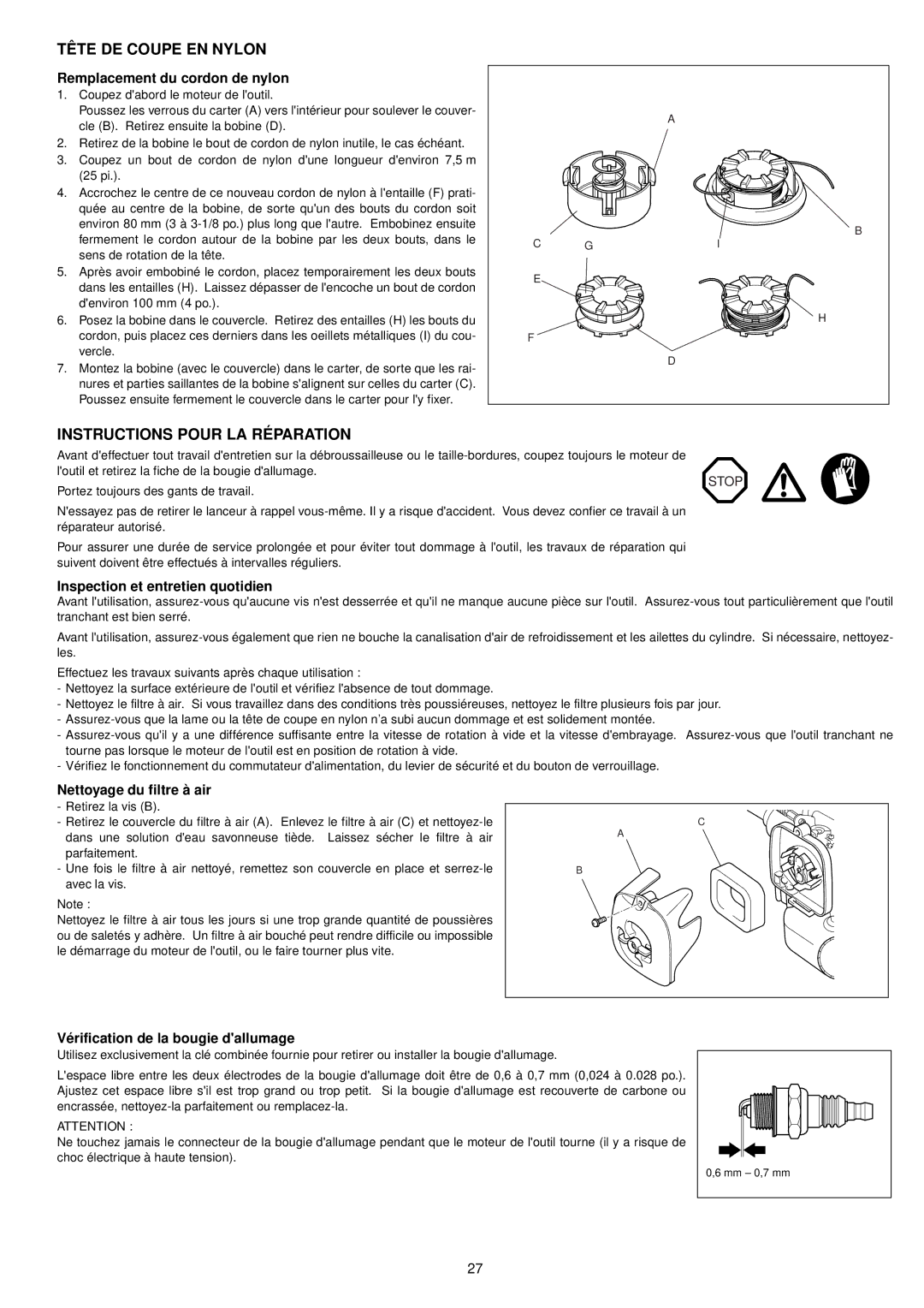 Makita BCM3300, BCM3310CA, BCM2600, BCM2310CA instruction manual Tête DE Coupe EN Nylon, Instructions Pour LA Réparation 