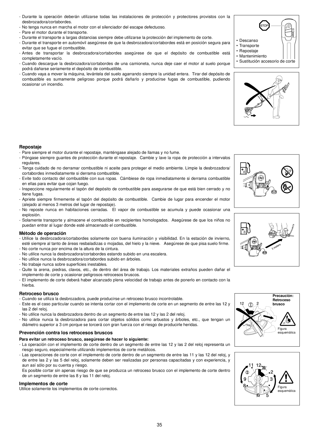 Makita BCM3300, BCM3310CA Repostaje, Método de operación, Retroceso brusco, Prevención contra los retrocesos bruscos 