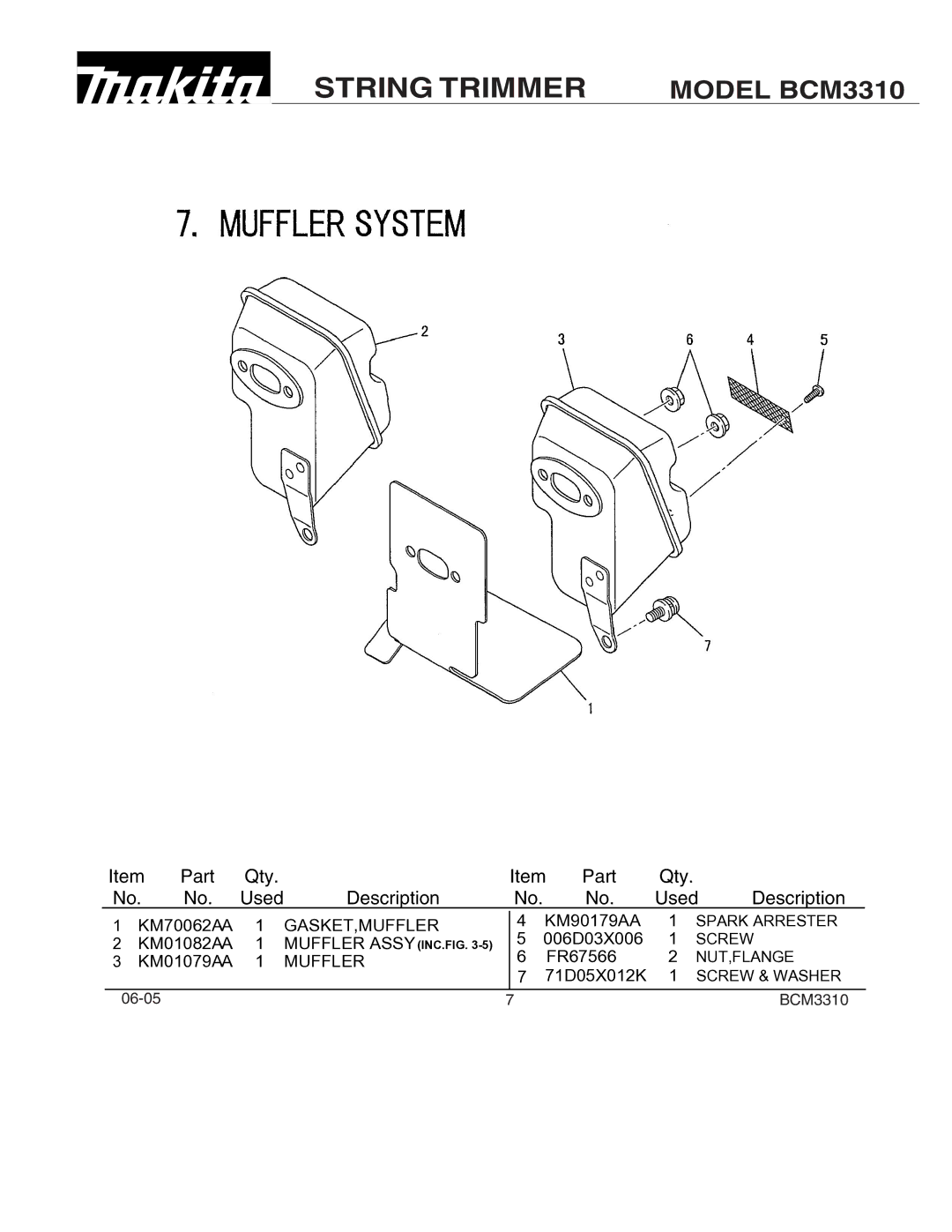 Makita BCM3310 manual Gasket,Muffler 