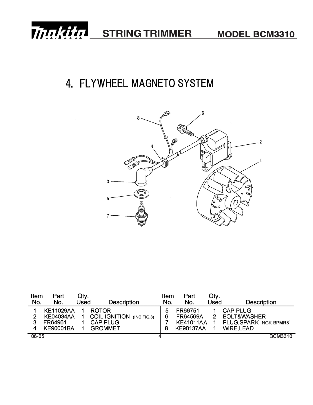 Makita manual String Trimmer, MODEL BCM3310 
