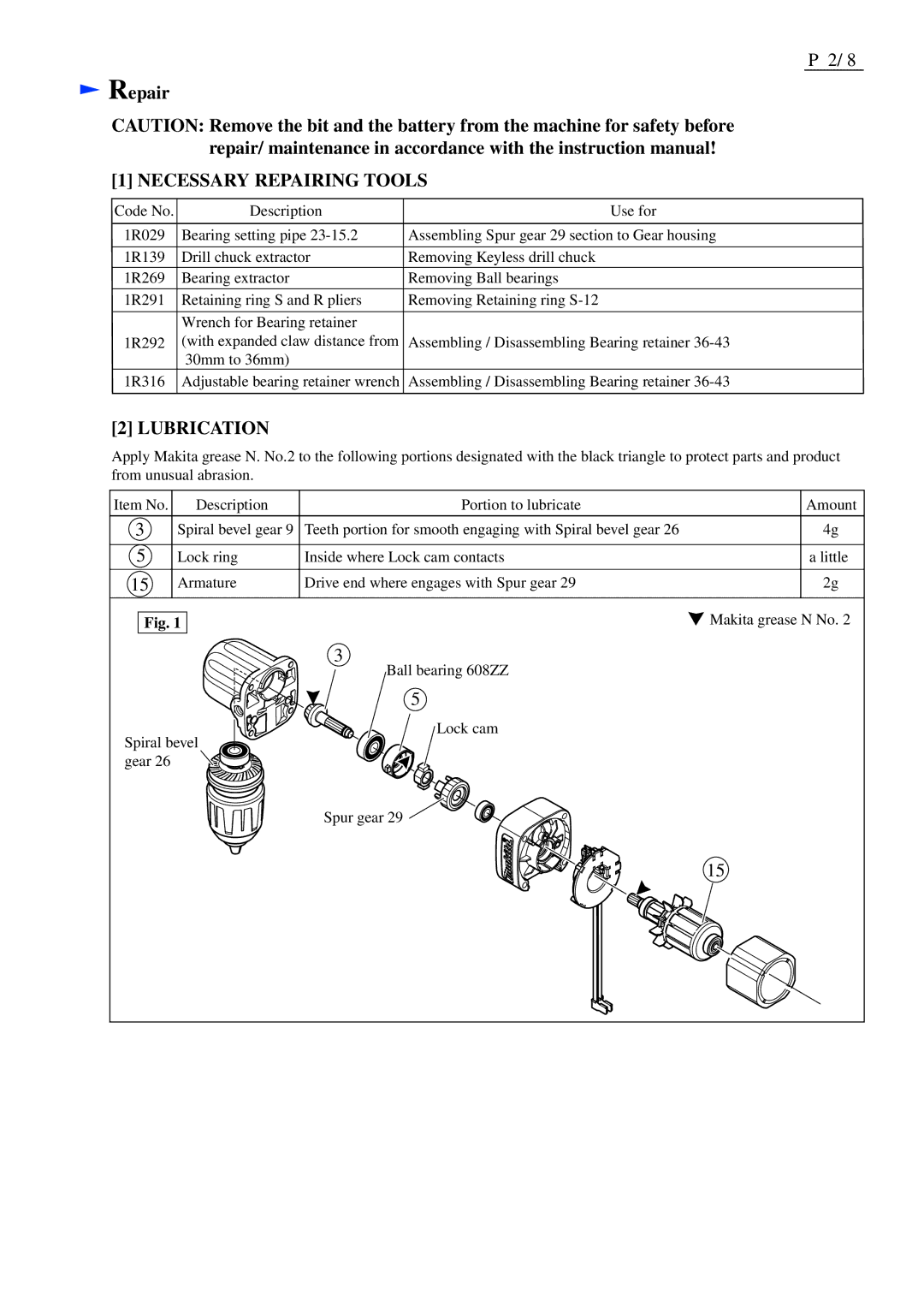 Makita BDA341/BDA351 dimensions Necessary Repairing Tools, Lubrication 