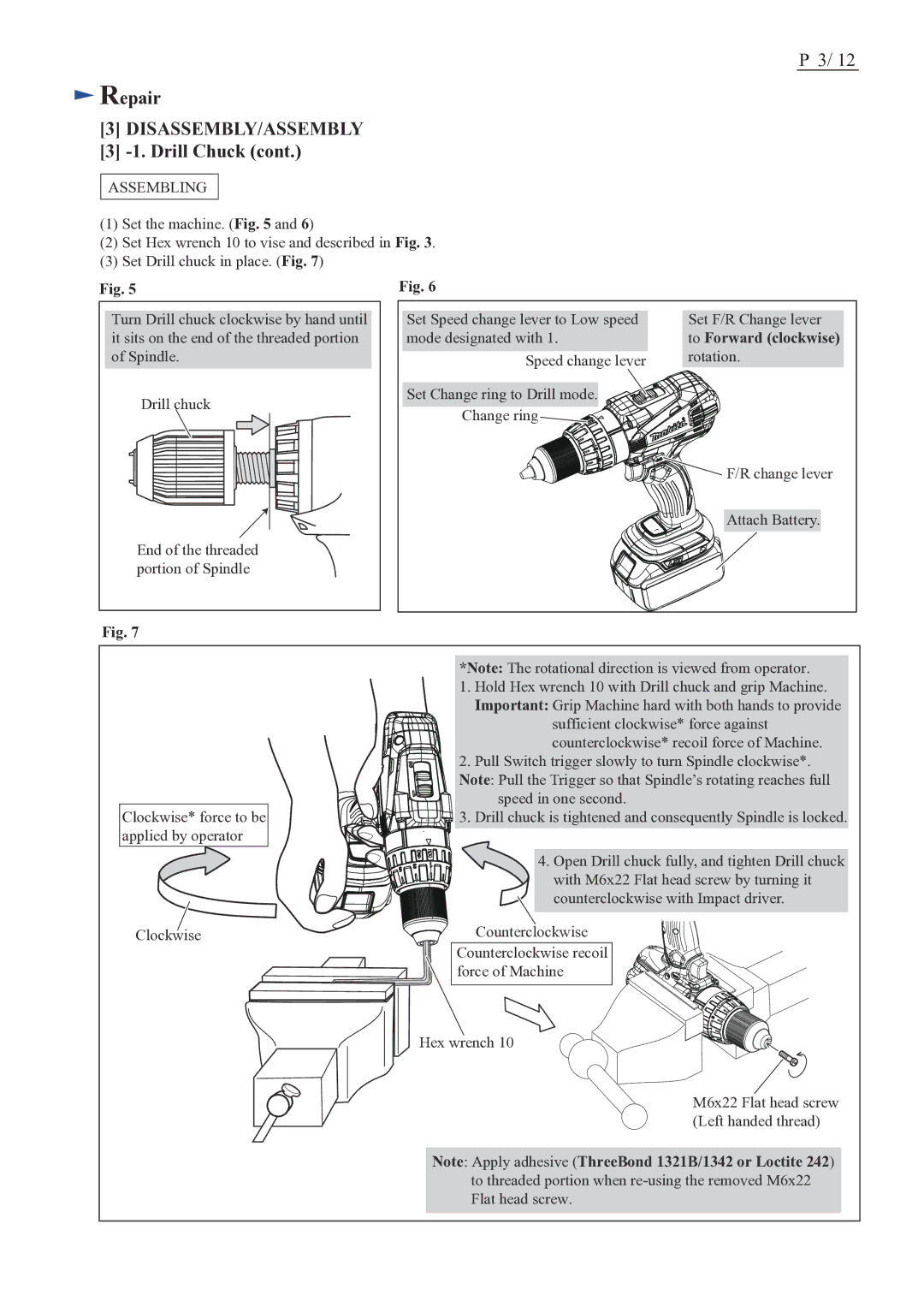 Makita BDF448 dimensions To Forward clockwise 