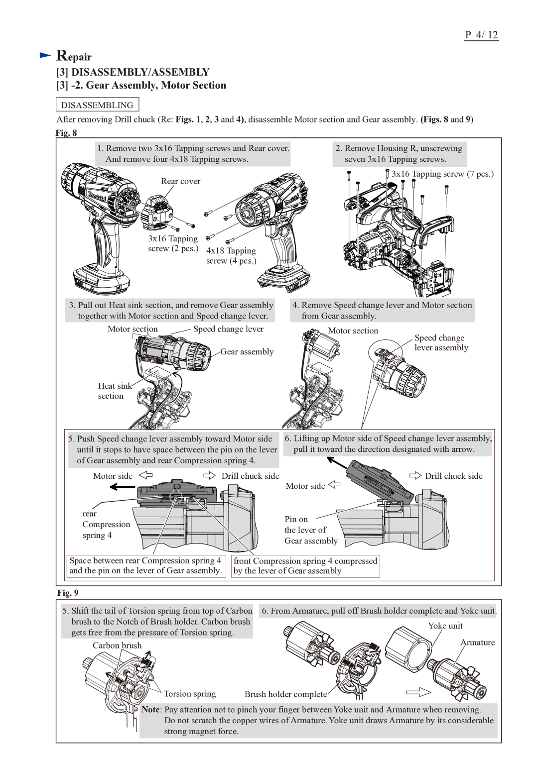 Makita BDF448 dimensions Repair, Disassembling 