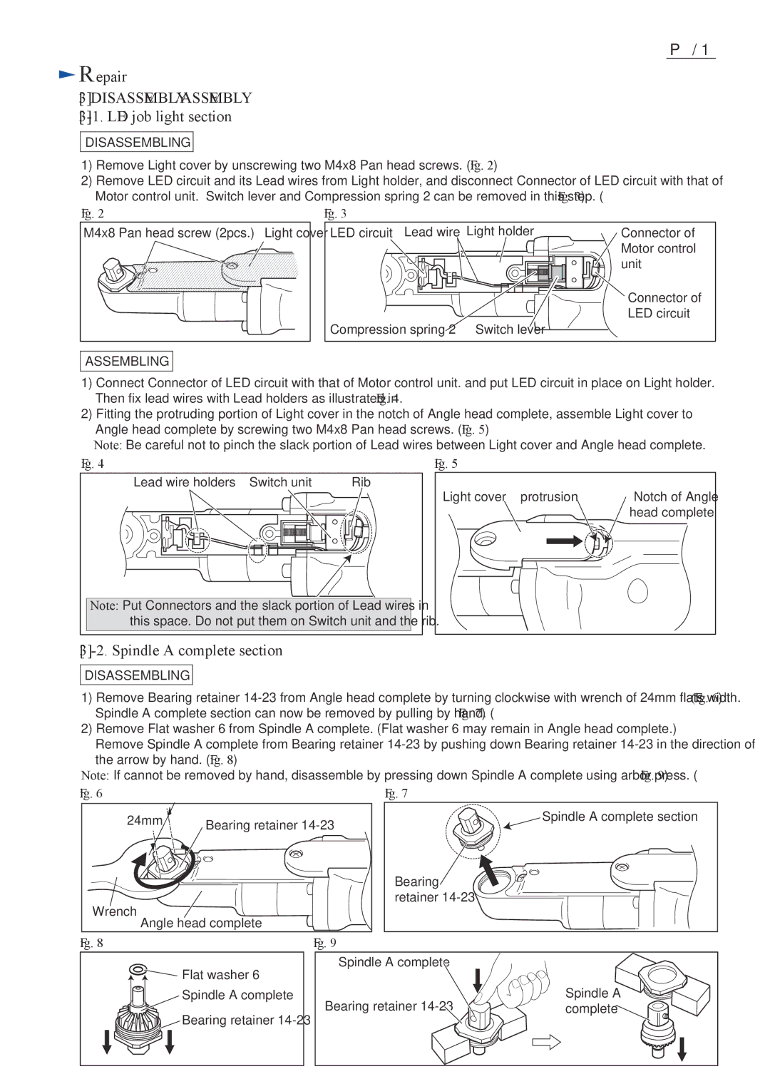 Makita BFL201F specifications LED job light section, Spindle a complete section 