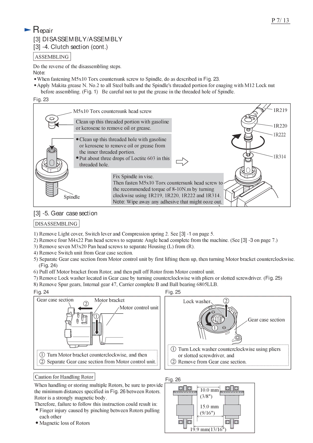 Makita BFL201F specifications Gear case section 