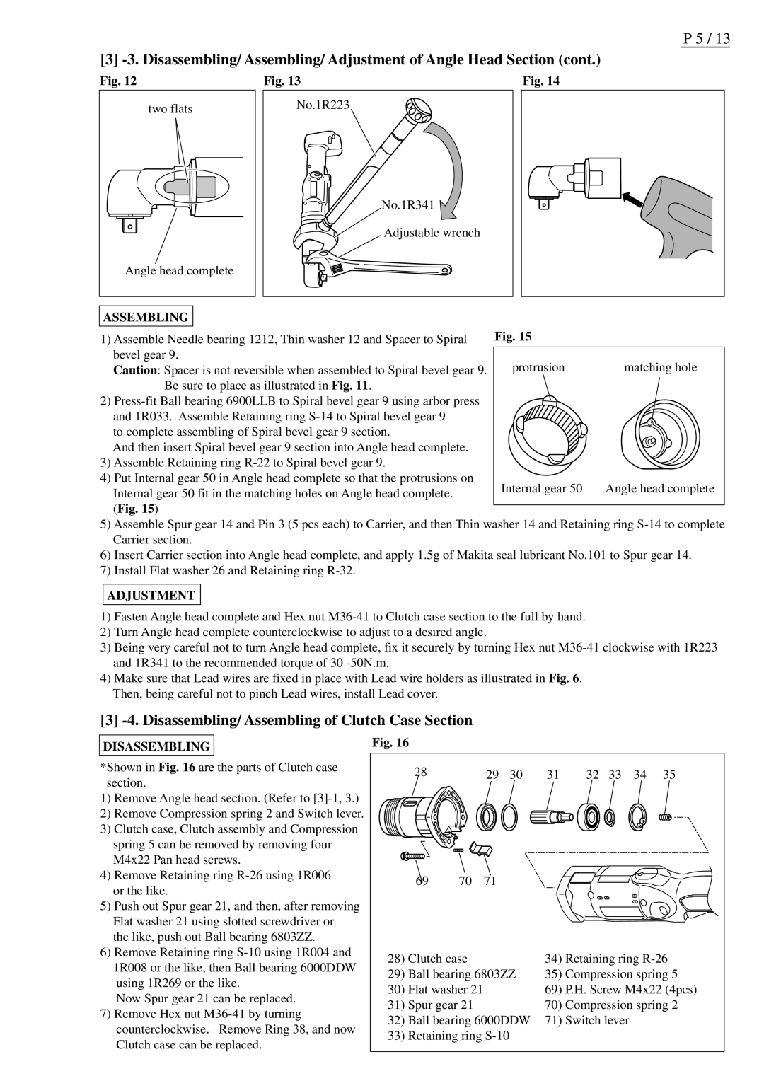 Makita BFL401F, BFL400F, BFL300F dimensions Disassembling/ Assembling of Clutch Case Section, Adjustment 