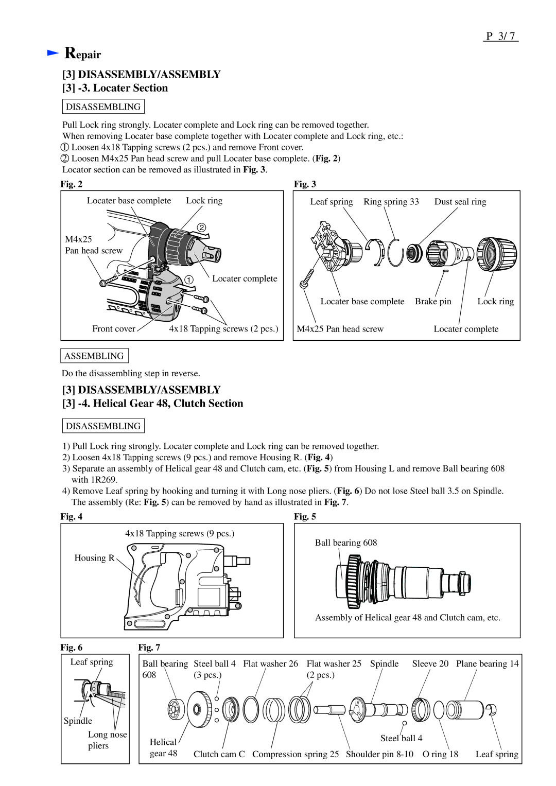 Makita BFS440, BFS450 dimensions Disassembly/Assembly, Locater Section, Helical Gear 48, Clutch Section 