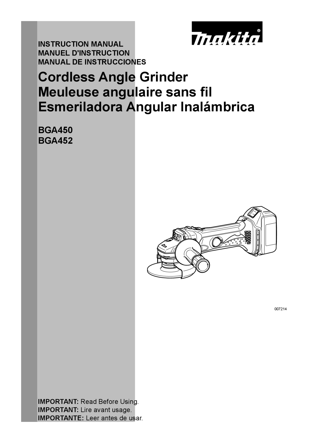 Makita instruction manual BGA450 BGA452 