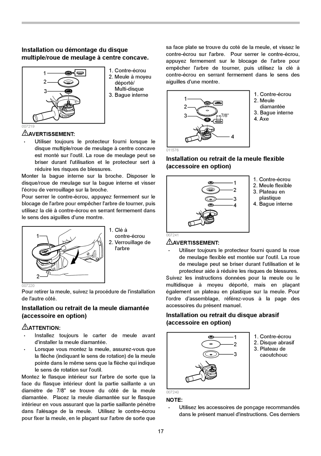 Makita BGA452, BGA450 instruction manual Avertissement 