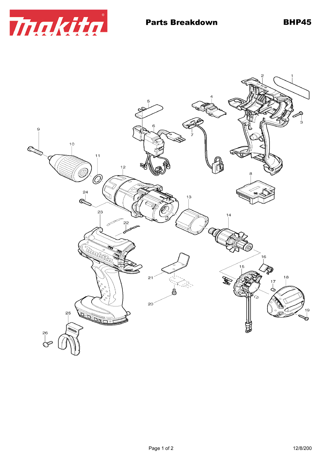 Makita BHP45 manual Parts Breakdown 