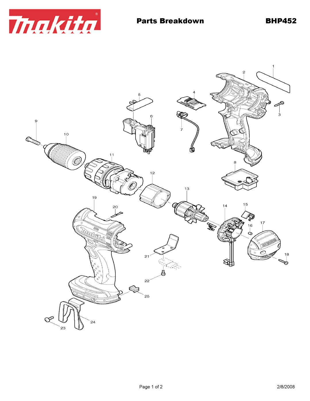 Makita BHP452 manual Parts Breakdown 