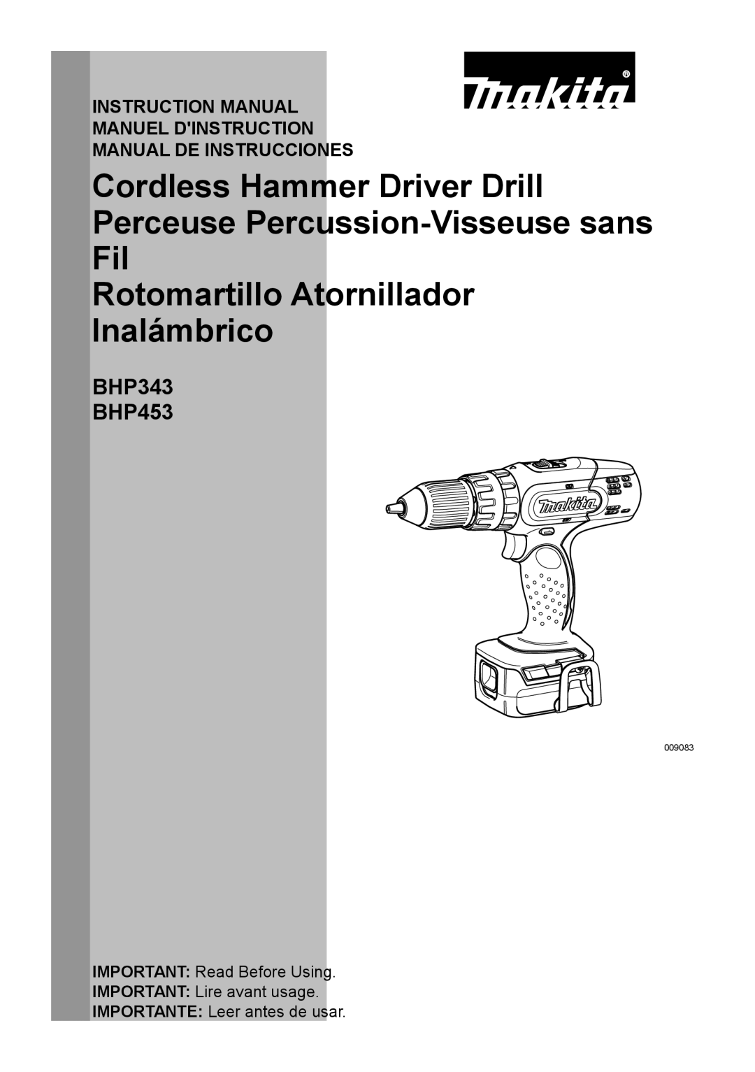 Makita instruction manual BHP343 BHP453 