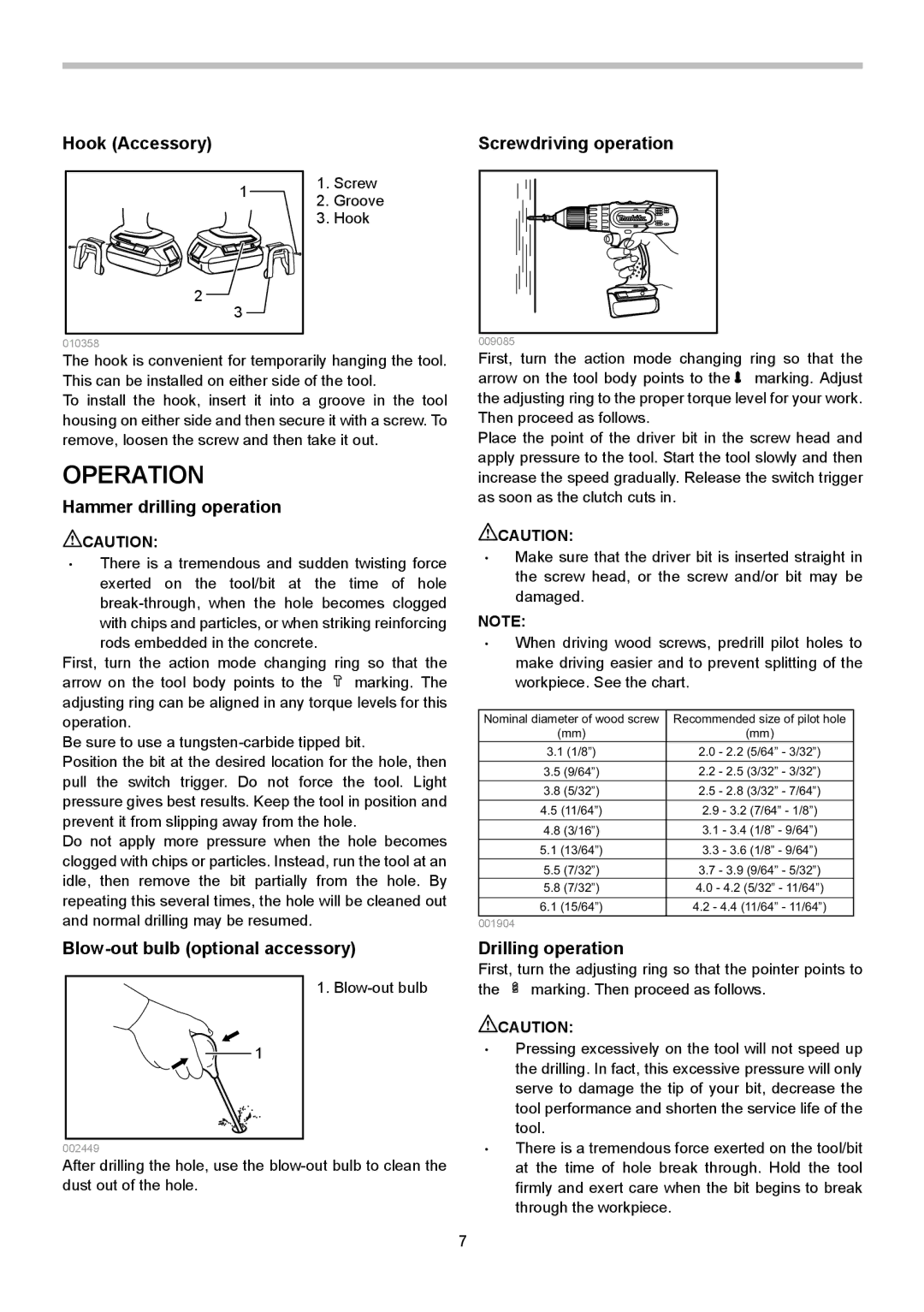 Makita BHP343, BHP453 instruction manual Operation 