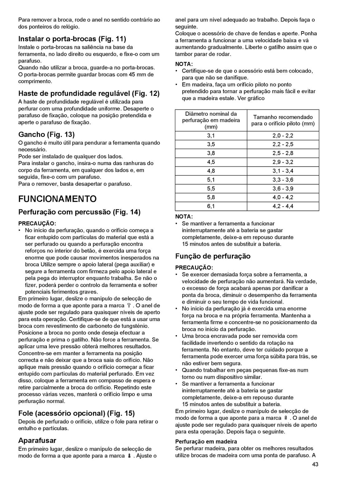 Makita BHP444 Instalar o porta-brocas Fig, Haste de profundidade regulável Fig, Perfuração com percussão Fig, Aparafusar 