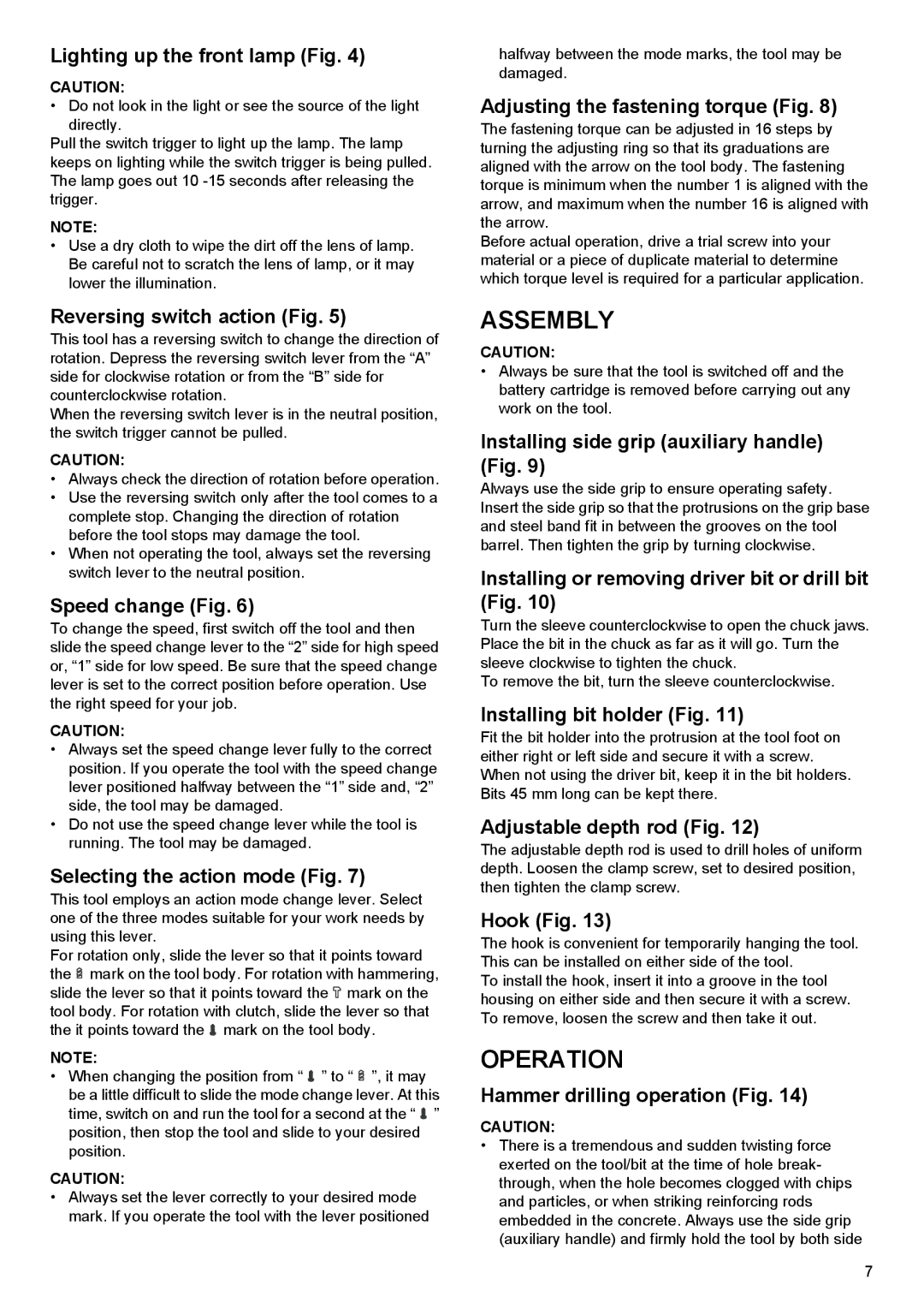 Makita BHP444, BHP454 instruction manual Assembly, Operation 