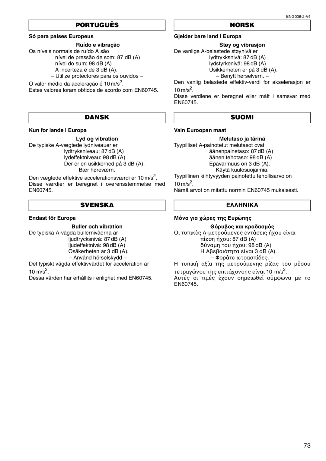 Makita BHP460 instruction manual Português, Norsk, Dansk Suomi, Svenska, Ελληνικα 