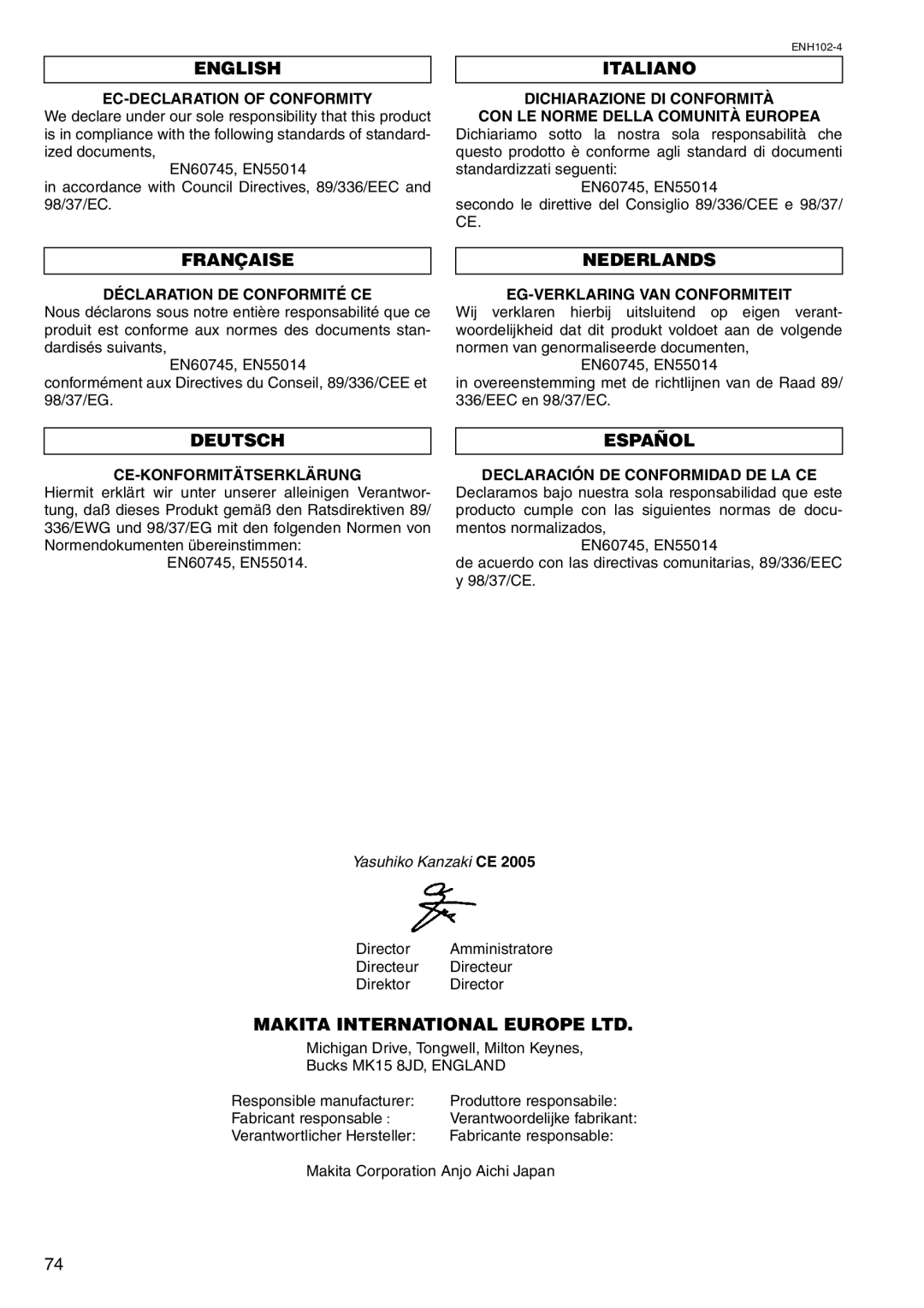 Makita BHP460 instruction manual Française Nederlands, EC-DECLARATION of Conformity 