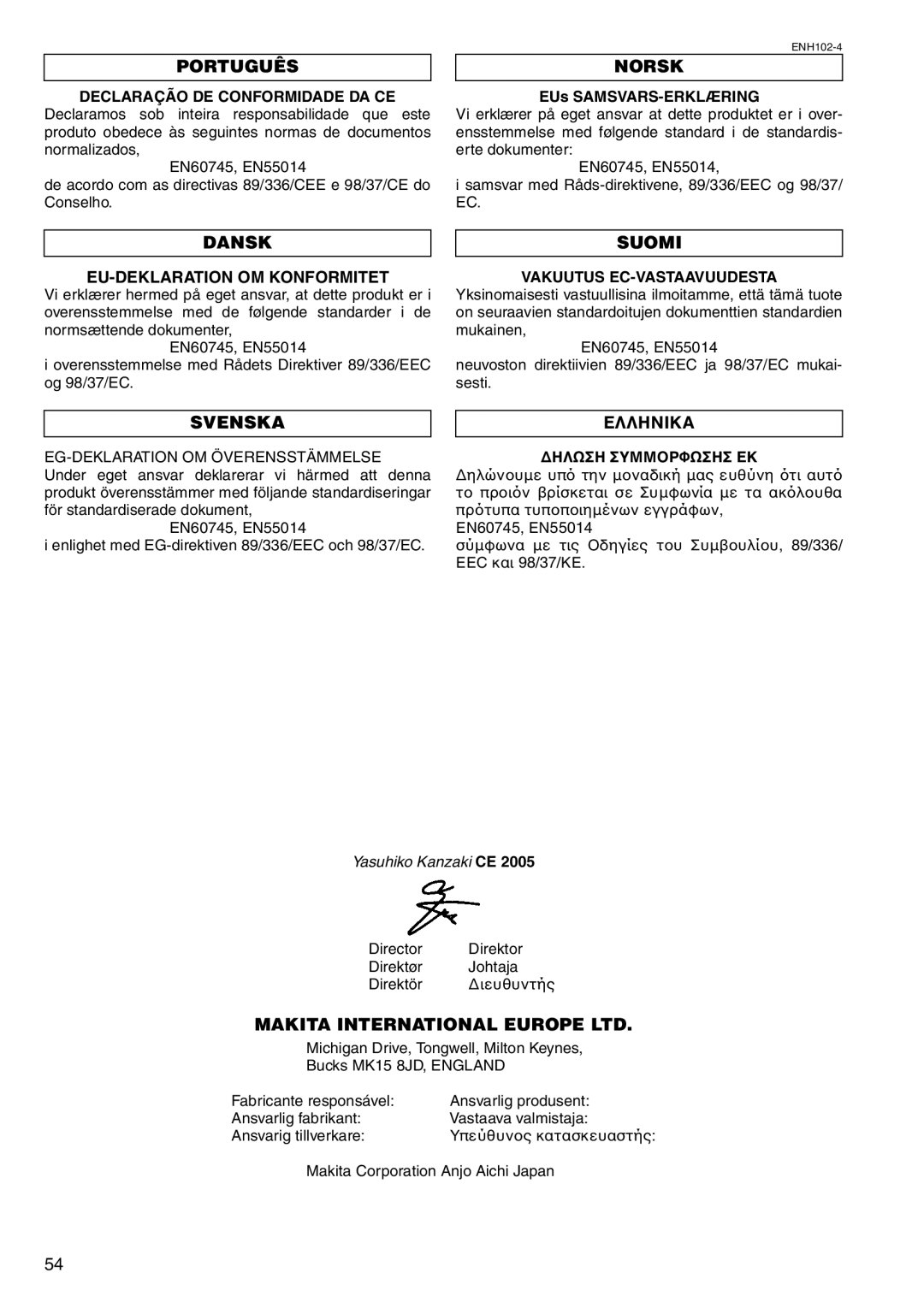 Makita BHR200 instruction manual Português, Norsk, Dansk, Suomi, Svenska 